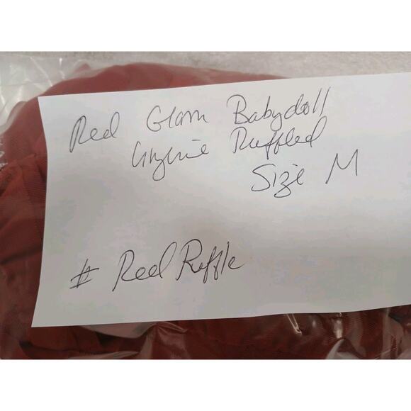 Babydoll Lingerie Sz M Red Semi Sheer Lace Padded Rhinestone Embroidered Ruffle - Picture 12 of 12